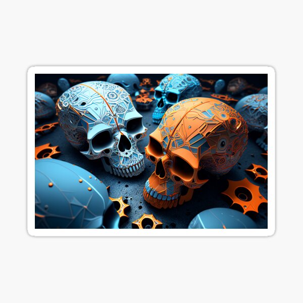 Item preview, Cyber Skulls Orange and Blue designed and sold by Expressive Vision.