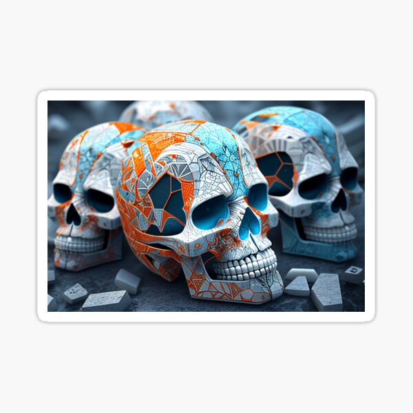 Item preview, Cyber Skulls Orange, Blue and White designed and sold by Expressive Vision.