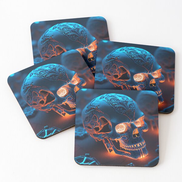 Item preview, Glowing Cyber Skulls Orange and Blue designed and sold by Expressive Vision.