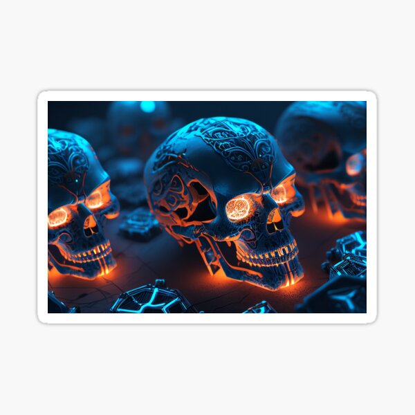 Item preview, Glowing Cyber Skulls Orange and Blue designed and sold by Expressive Vision.