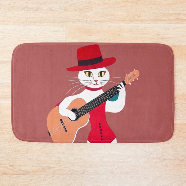 Item preview, Cat with red hat and guitar - cat artist - gift for cats lovers designed and sold by MANKOURY.