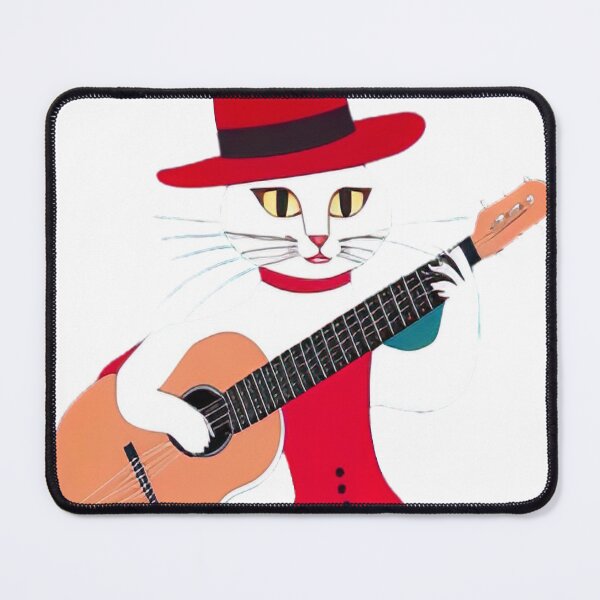 Item preview, Cat with red hat and guitar - cat artist - gift for cats lovers designed and sold by MANKOURY.