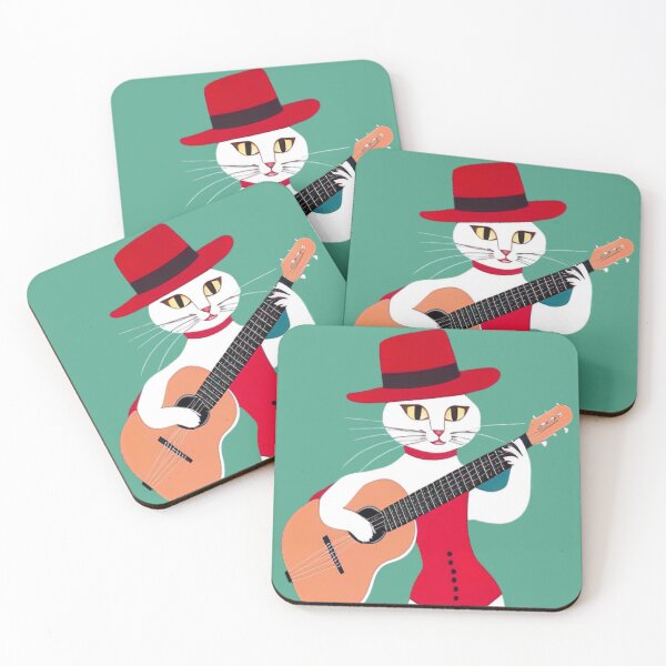 Item preview, Cat with red hat and guitar - cat artist - gift for cats lovers designed and sold by MANKOURY.