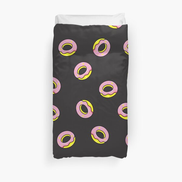 Donuts on Black Duvet Cover