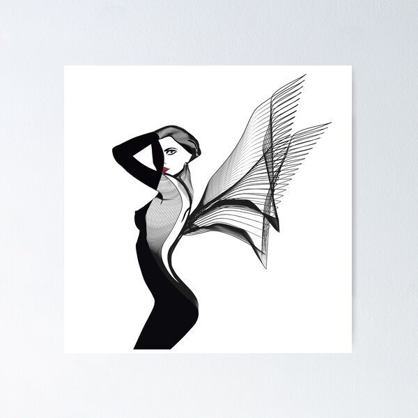 Item preview, Stylized perfect fashion woman with mesh wings designed and sold by uliklo.