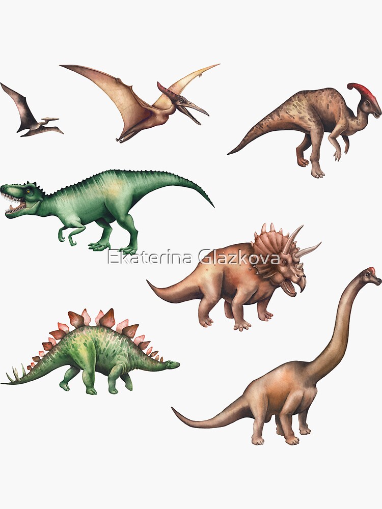 Thumbnail 3 of 3, Sticker, Watercolor collection of dinosaurs designed and sold by Glazkova.