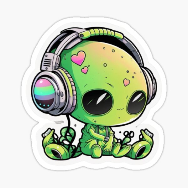cute alien wearing headphones Sticker