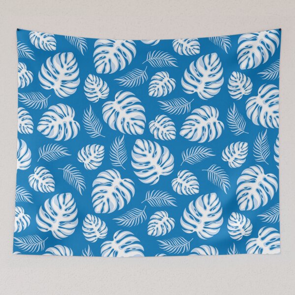 Item preview, Tropical Plants Leaf On Blue Background designed and sold by TheCatmeow2000.
