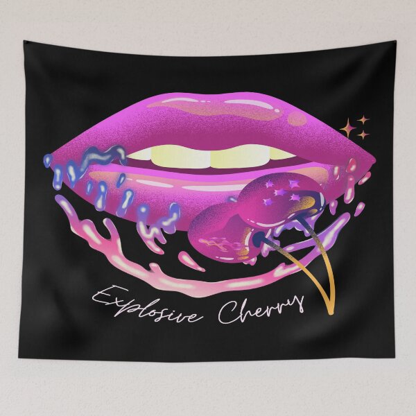 Item preview, Cherry explosive, multicolor illustration of seductive lips with cherry lipstick. designed and sold by Malogue.