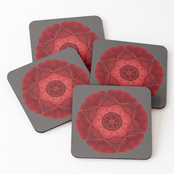 Item preview, Red Flower Design Floral Mandala on Dark Gray designed and sold by kattakitty.