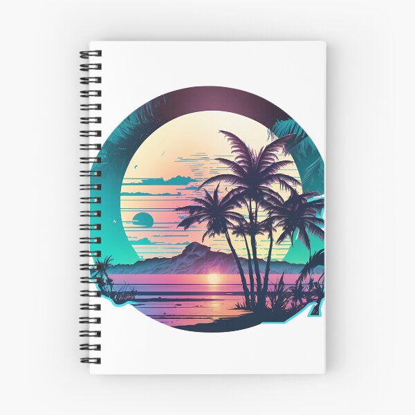 Item preview, Synthwave Tropical Beach Sticker: Retro Style Paradise designed and sold by DaydreamDepot.