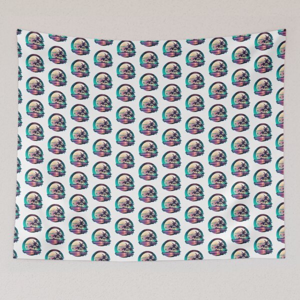 Item preview, Synthwave Tropical Beach Sticker: Retro Style Paradise designed and sold by DaydreamDepot.