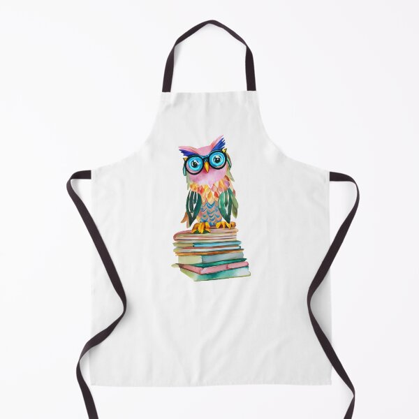 Item preview, Colorful Watercolor Whimsical Owl with Glasses Sitting and Books - Pastel Owl Art 1 designed and sold by Cawaiico.