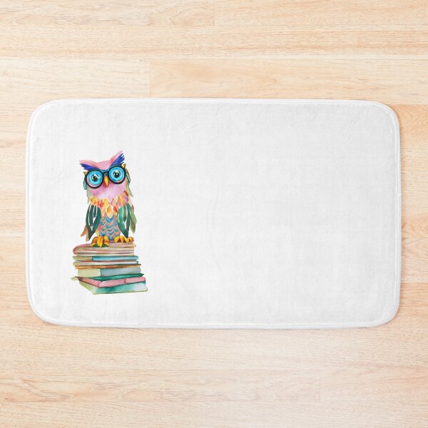 Item preview, Colorful Watercolor Whimsical Owl with Glasses Sitting and Books - Pastel Owl Art 1 designed and sold by Cawaiico.