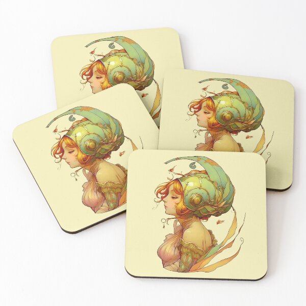 Item preview, Garden Girl With A Snail Inspired Fantasy Headwear Art Nouveau Illustration designed and sold by entwithanaxe.