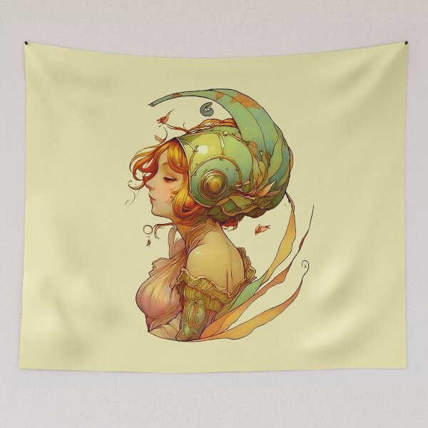 Item preview, Garden Girl With A Snail Inspired Fantasy Headwear Art Nouveau Illustration designed and sold by entwithanaxe.