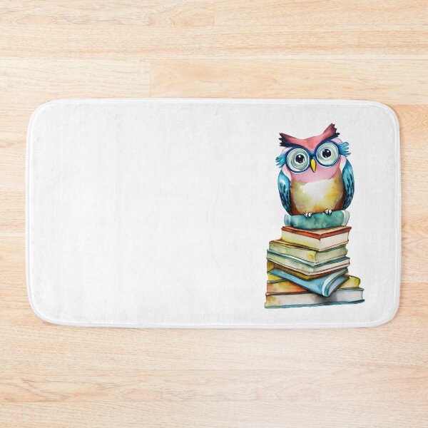 Item preview, Colorful Watercolor Whimsical Owl with Glasses Sitting and Books - Pastel Owl Art 2 designed and sold by Cawaiico.