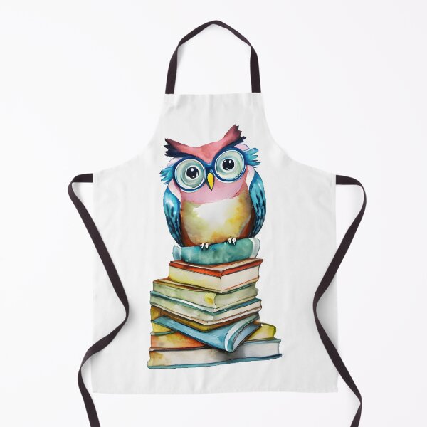 Item preview, Colorful Watercolor Whimsical Owl with Glasses Sitting and Books - Pastel Owl Art 2 designed and sold by Cawaiico.