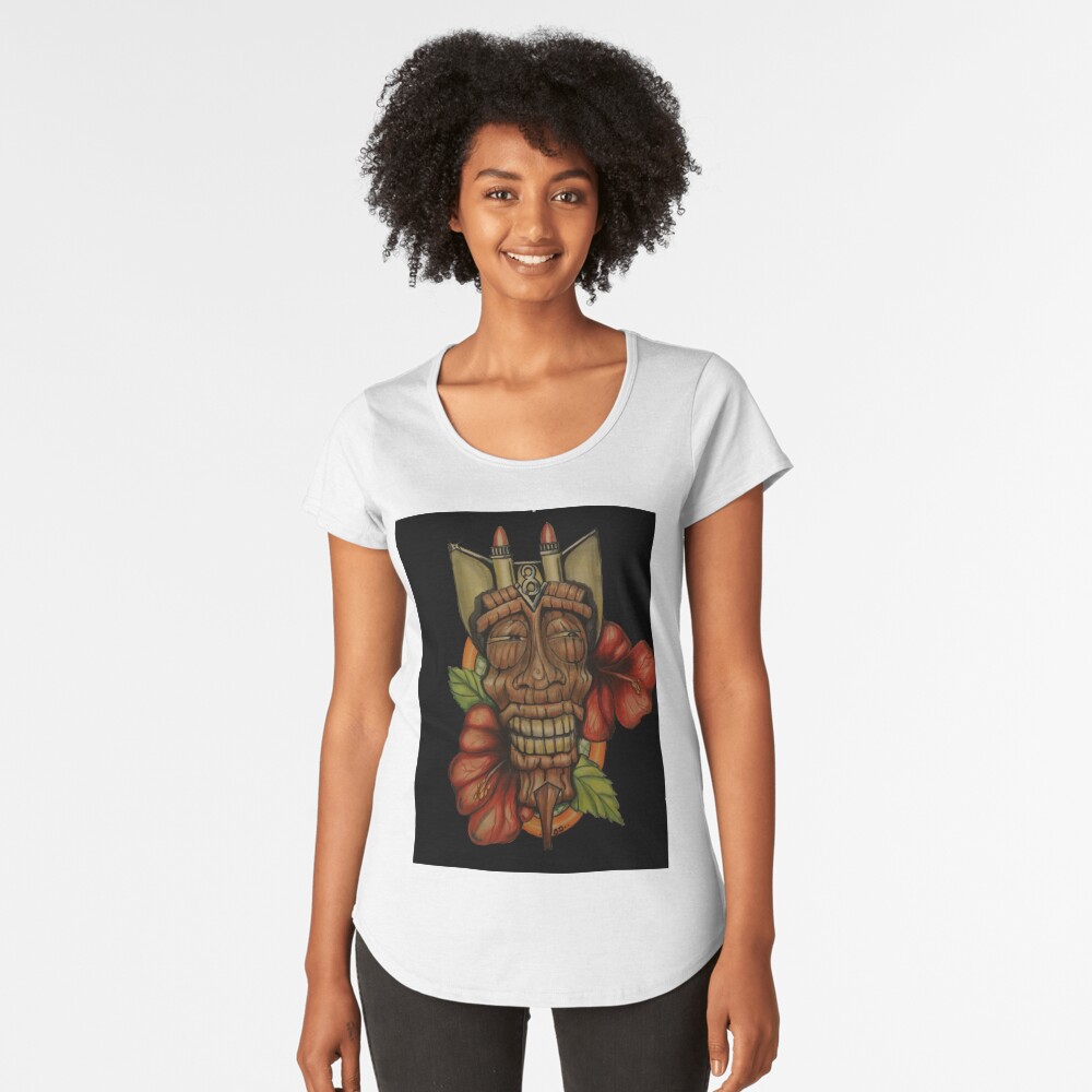 Tiki with Tailfins Women’s Premium T-Shirt Front