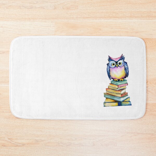 Item preview, Colorful Watercolor Whimsical Owl with Glasses Sitting and Books - Pastel Owl Art 3 designed and sold by Cawaiico.