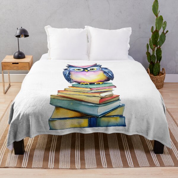 Item preview, Colorful Watercolor Whimsical Owl with Glasses Sitting and Books - Pastel Owl Art 3 designed and sold by Cawaiico.