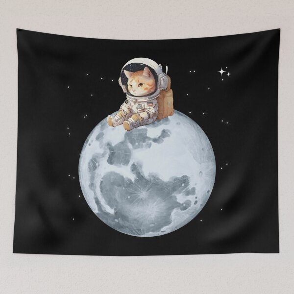 Item preview, Cat astronaut sitting on the moon designed and sold by SushiAnn.