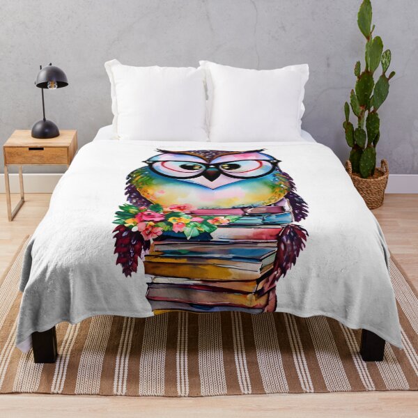 Item preview, Colorful Wise and Whimsical Owl Watercolor Art - Adorable Owl with Glasses on Books designed and sold by Cawaiico.