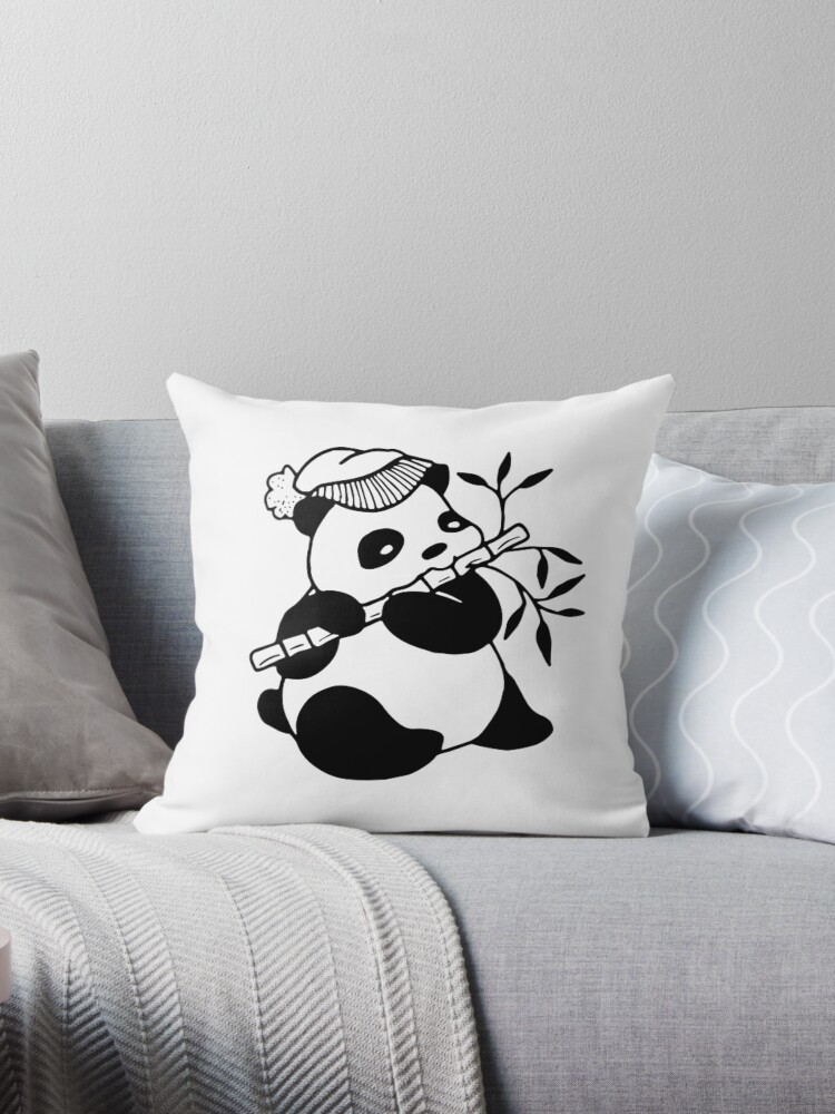 Throw Pillow giant panda while eating bamboo 