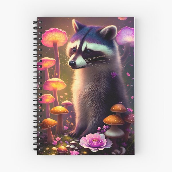 Item preview, Raccoon of  sitting in the forest surrounded by flowers designed and sold by Whimsy Bu.