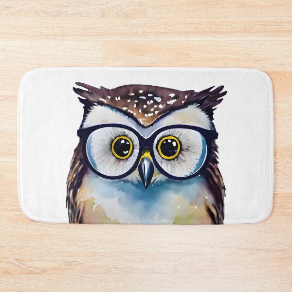 Item preview, Cute Brown White Spotted Owl Watercolor Art - Adorable Owl with Glasses Sitting on Books  designed and sold by Cawaiico.