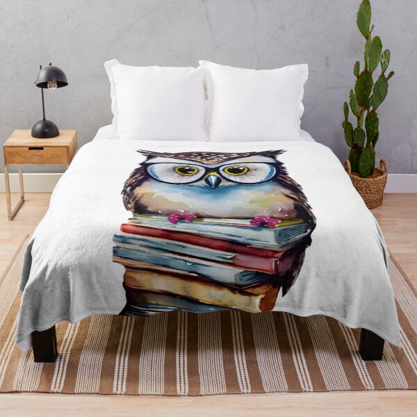 Item preview, Cute Brown White Spotted Owl Watercolor Art - Adorable Owl with Glasses Sitting on Books designed and sold by Cawaiico.