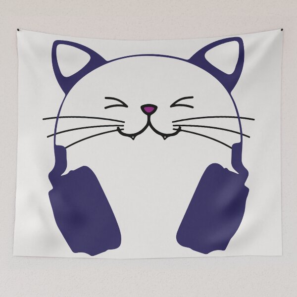 Item preview, cute cat design with music headphones designed and sold by Hafsacreations.