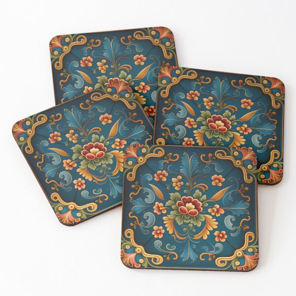 Item preview, Norwegian Blue Telemark Rosemaling ,Rosemaling Blue and Red ,blue birds designed and sold by bestsalernow.