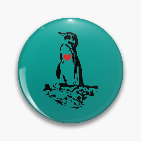 Item preview, Galapagos Penguin Black with Red Heart (Teal #03A096 background) designed and sold by SBPenguins.