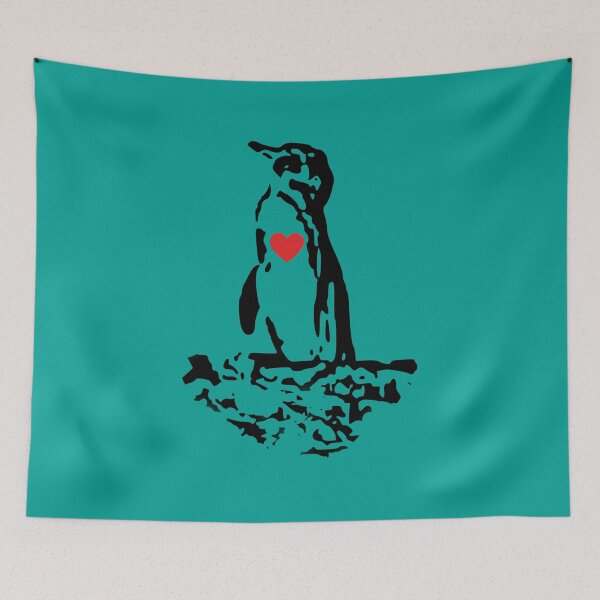 Artikelvorschau, Galapagos Penguin Black with Red Heart (Teal #03A096 background) entworfen und verkauft von SBPenguins.
