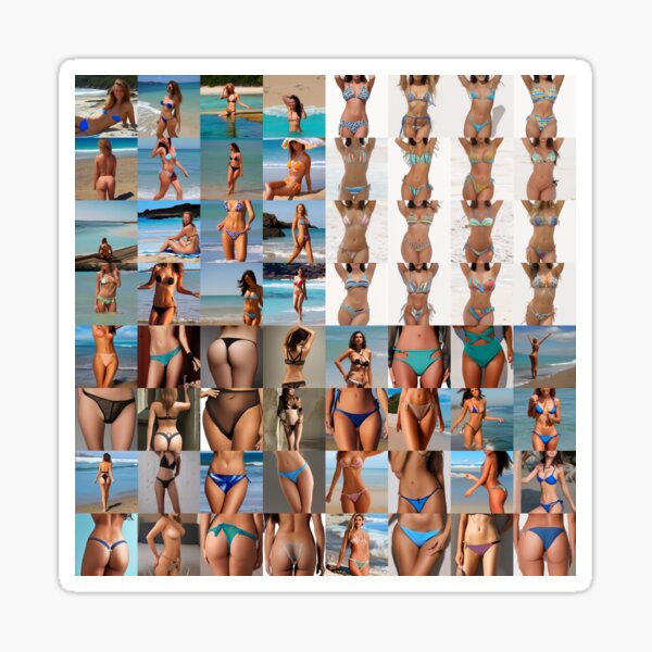 Beach, bathers, fashionable beach suits, half-naked bodies, bikinis, thongs Sticker