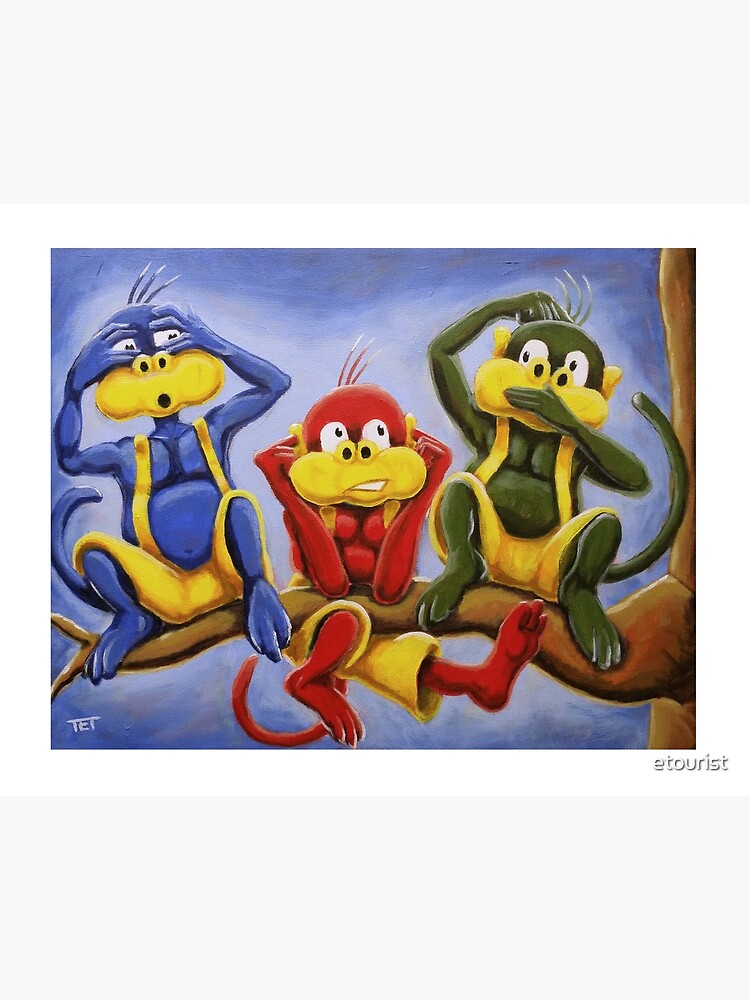 Thumbnail 2 of 2, Art Board Print, Three Wise Color Monkeys designed and sold by etourist.