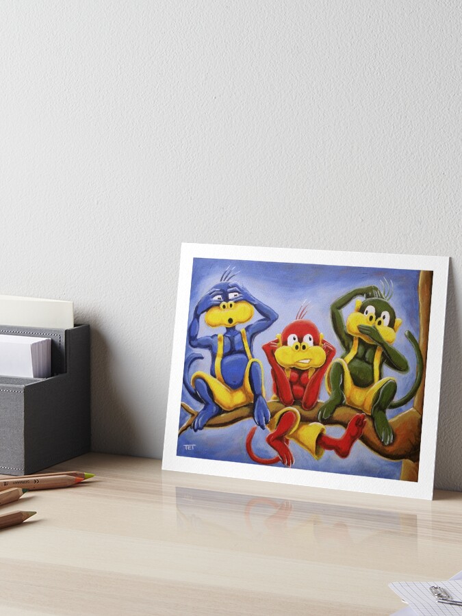 Thumbnail 1 of 2, Art Board Print, Three Wise Color Monkeys designed and sold by etourist.