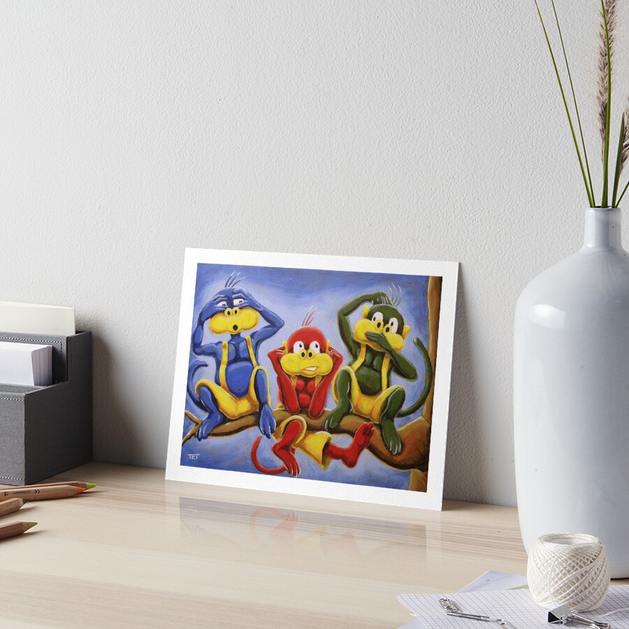 Three Wise Color Monkeys Art Board Print