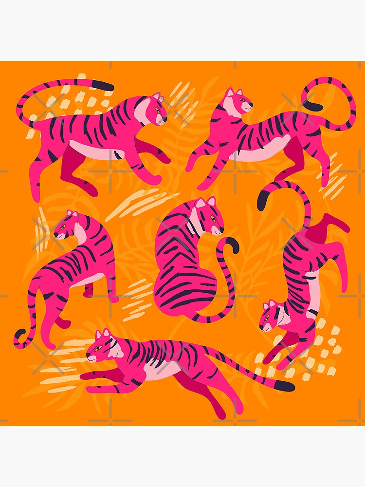 Thumbnail 5 of 5, Coasters (Set of 4), Pink Tigers on Orange designed and sold by BlueLela.