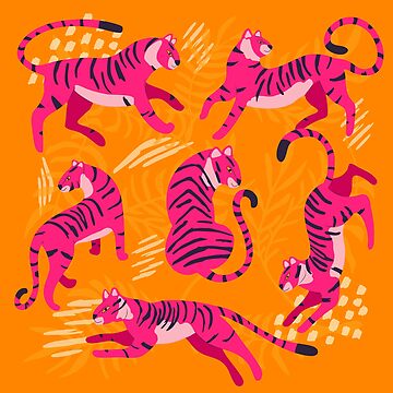 Artwork thumbnail, Pink Tigers on Orange by BlueLela