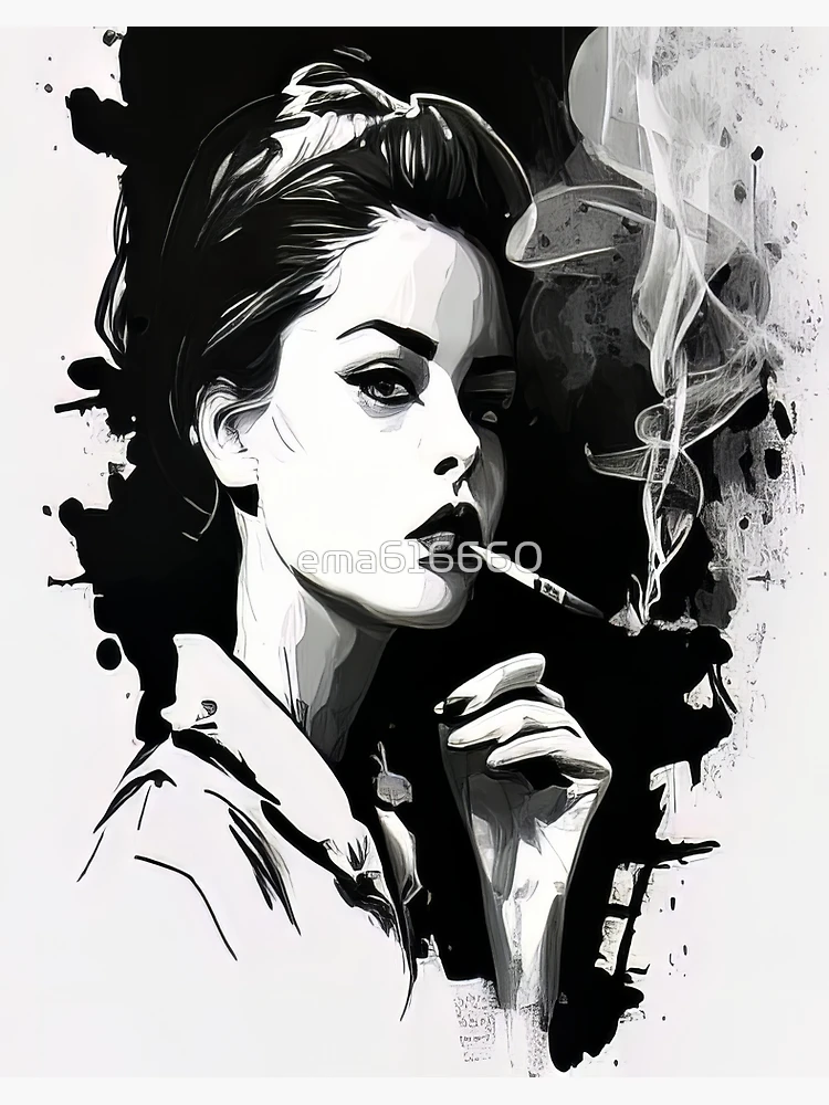 la femme qui fume - dessin original à l'encre - Nadej'Art - Infusions  créatives