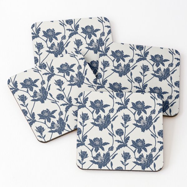 Item preview, Navy Blue Floral Trellis Pattern on Light Ivory, Larger Scale (smaller scale available) designed and sold by KShedenhelm.