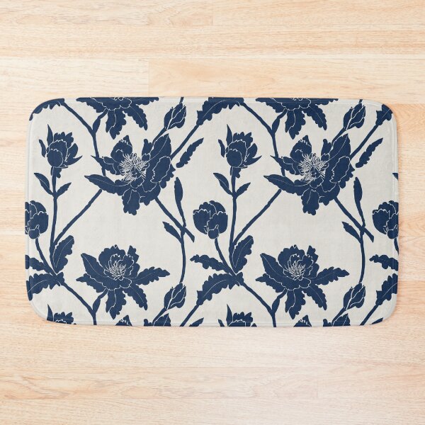 Item preview, Navy Blue Floral Trellis Pattern on Light Ivory, Larger Scale (smaller scale available) designed and sold by KShedenhelm.