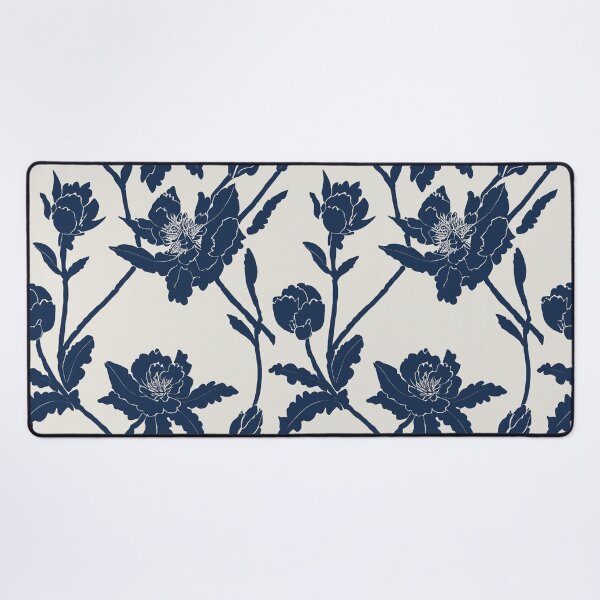 Item preview, Navy Blue Floral Trellis Pattern on Light Ivory, Larger Scale (smaller scale available) designed and sold by KShedenhelm.