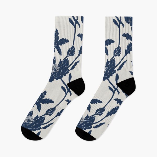 Item preview, Navy Blue Floral Trellis Pattern on Light Ivory, Larger Scale (smaller scale available) designed and sold by KShedenhelm.