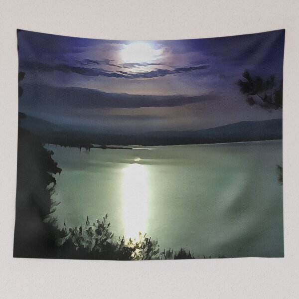Aperçu de l'œuvre Une pleine lune reflétant l'art nautique de la mer Égée créée et vendue par taiche.