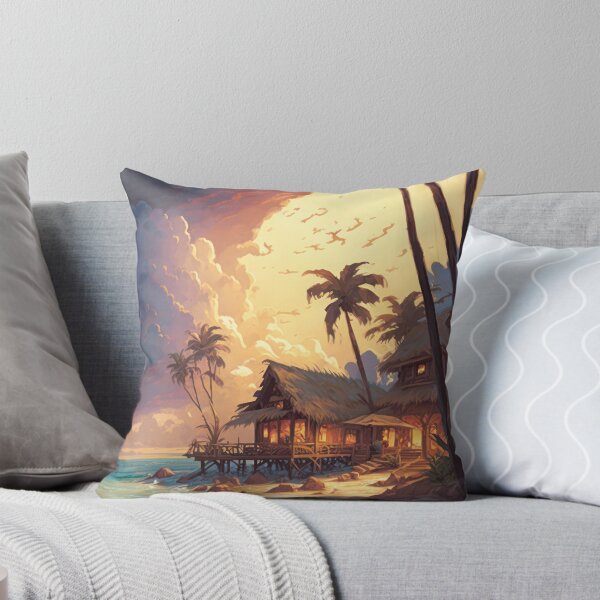 Item preview, Peaceful Life By Seaside Huts With Gentle Waves And Tropical Trees designed and sold by Crystal Heaven.