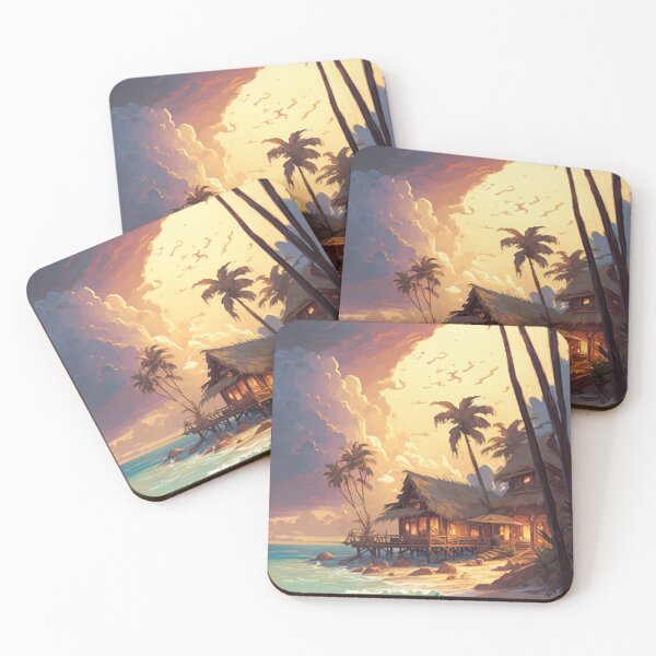 Item preview, Peaceful Life By Seaside Huts With Gentle Waves And Tropical Trees designed and sold by Crystal Heaven.