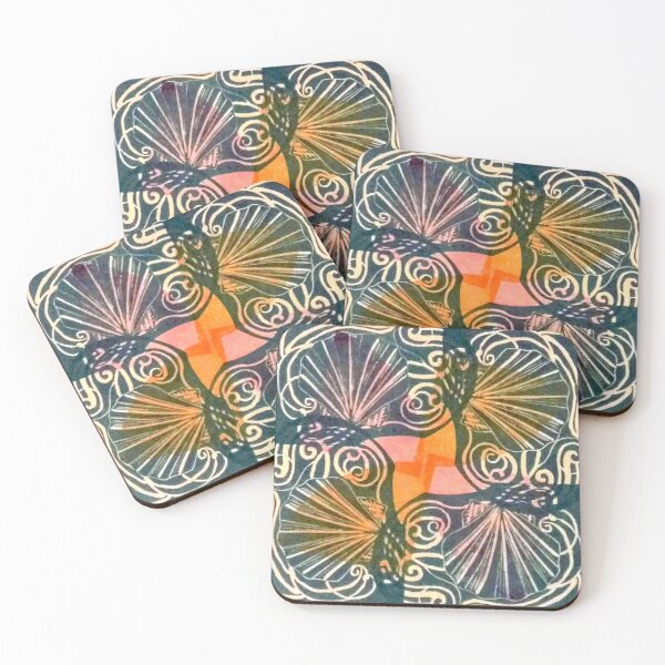 Item preview, Blue seashells stamp pink and orange overlays designed and sold by glowvim.